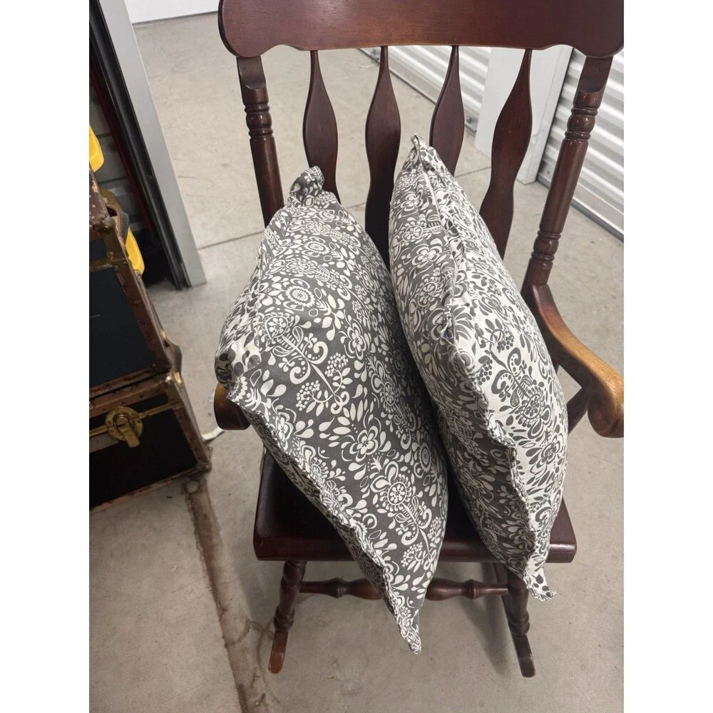 2 Ikea Akerkulla Gray White Euro Pillow Cover Shams Floral Square 26x26 Zipper